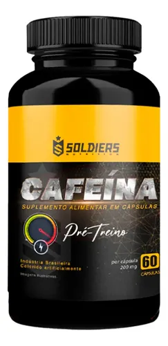 Termogênico Cafeína 60 Caps 200mg 100% Pura Soldiers Nutrition Energia Definição Corporal Natural