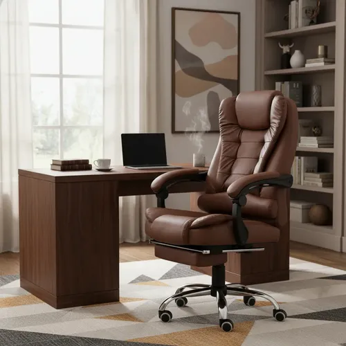 Cadeira De Escritório Presidente Ergonômica Python Fly Couro Sintético Encosto Ajustável Com Trava E Apoio Para Pés Cor Marrom
