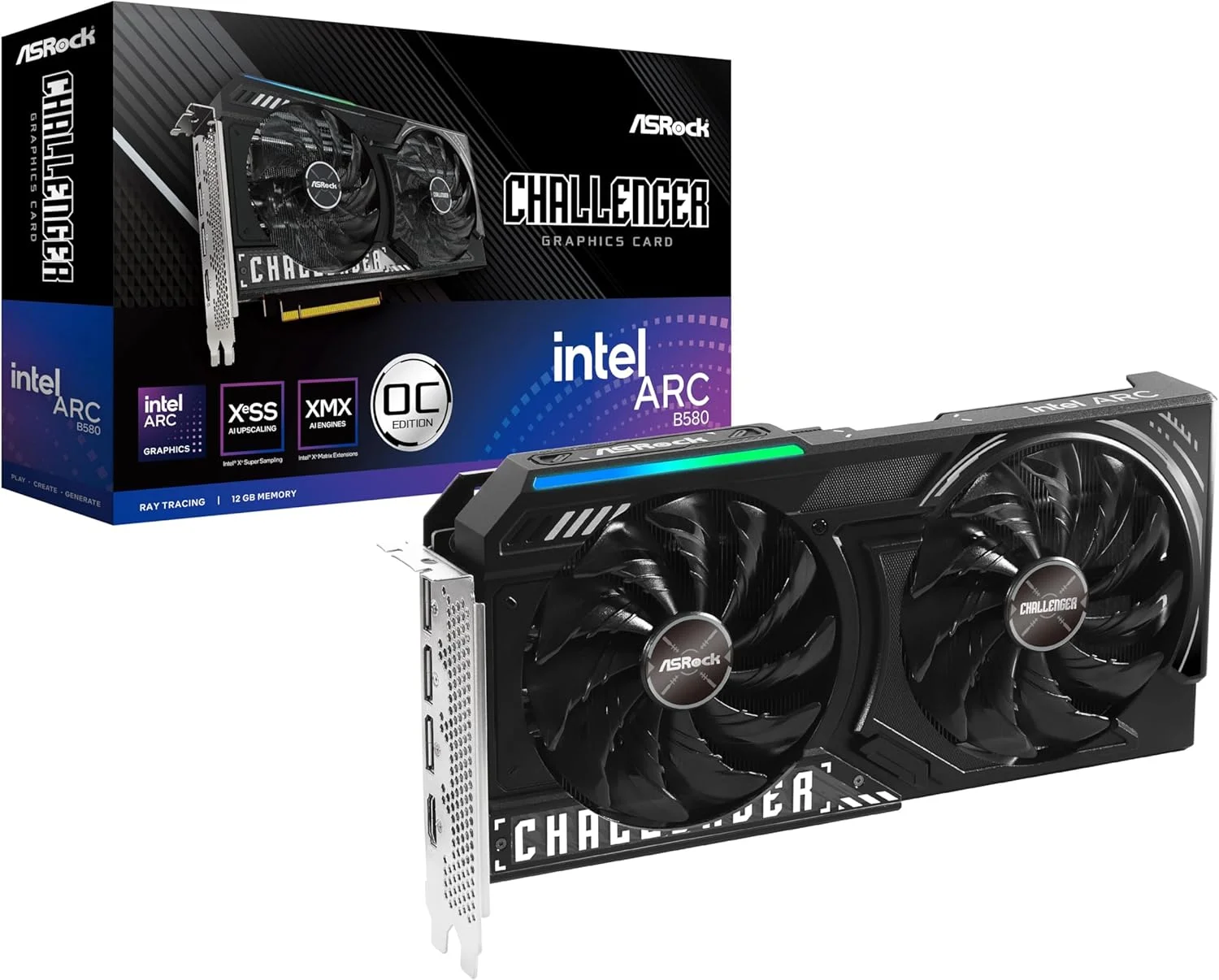 GPU ASROCK INTEL ARC B580 CHALLENGER 12G OC 192 BITS (B580 CL 12GO) 90-GA5LZZ-00UANF