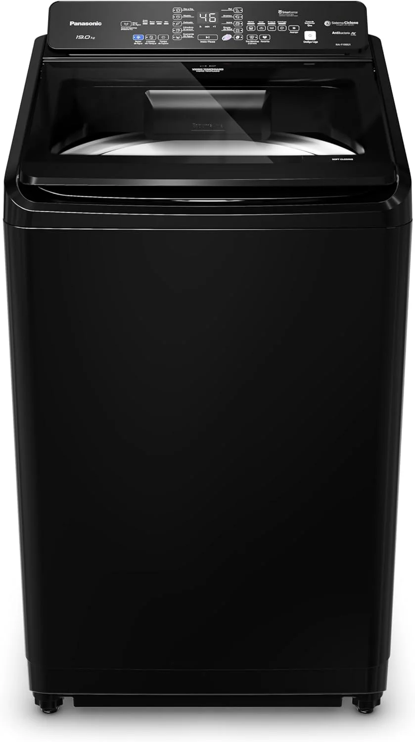 Máquina de lavar Intuitive+ Panasonic 19kg Lavagem Eficiente SmartSense Sistema Ciclone Ciclo Pet NA-F190G1BB 220V