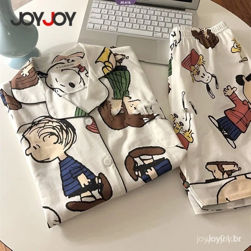 Anime Dos Desenhos Animados Charlie Brown Conjunto de Pijamas Snoopy Mulheres Novo Verão INS Shorts de Manga Curta