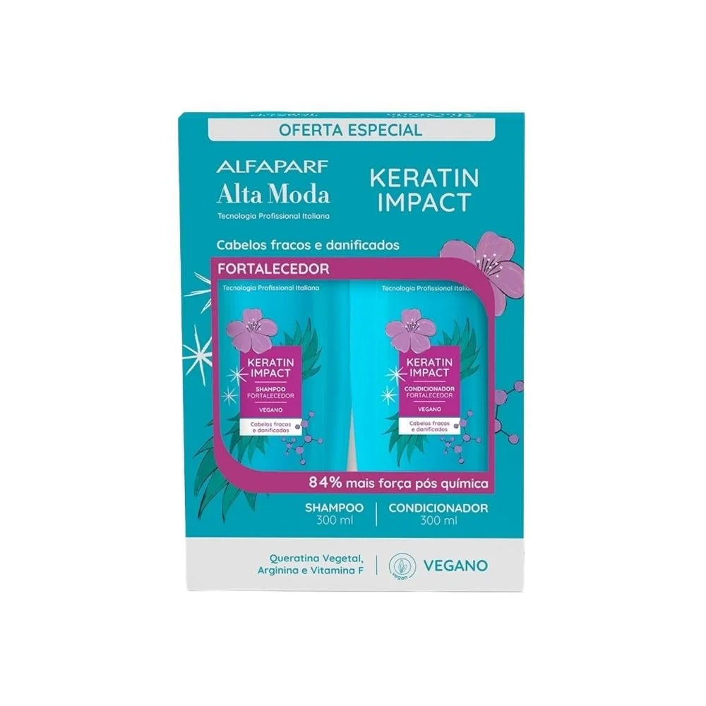 Kit Alfaparf Alta Moda Keratin Impact Shampoo e Condicionador Fortalecedor 300 ml