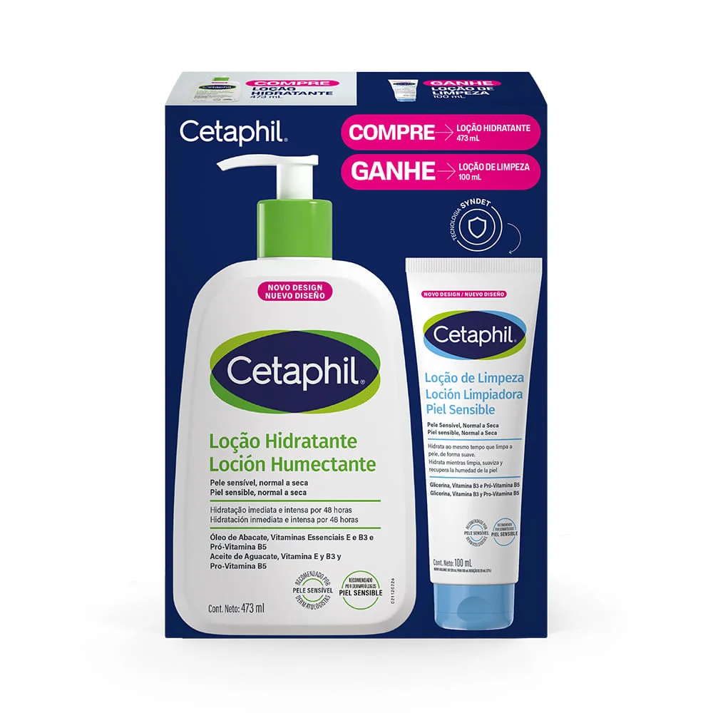 KIT Cetaphil Hidratante 473ml Loção de Limpeza 100ml