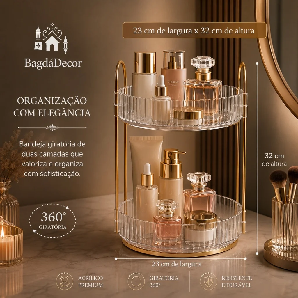 ✨ Organizador Giratório 360° Dois Andares | Cosméticos, Perfumes e Acessórios Premium 🔝