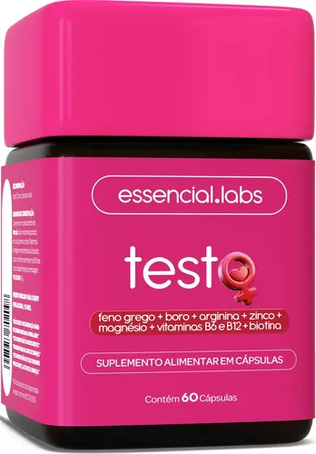 Testo Essencial Para Mulheres - Fórmula Exclusiva Com Feno Grego + Boro + Arginina + Zma + Biotina + Vitaminas B6 E B12 - 60 Cápsulas Sem Sabor