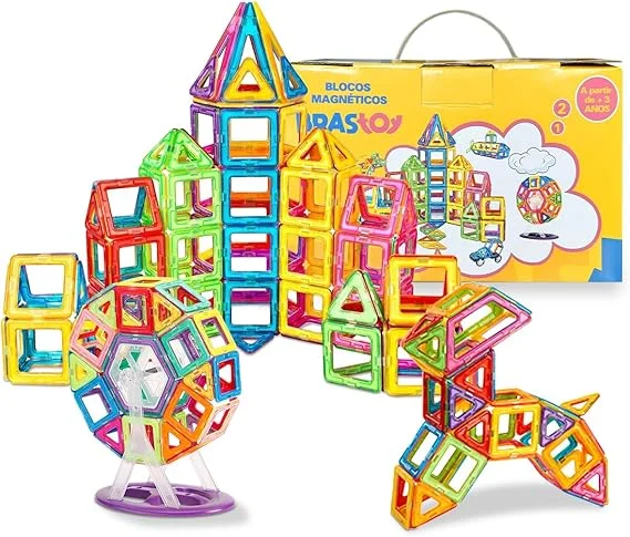 Blocos de Montar Magnéticos Construção Brinquedo Educativo Infantil (130 Peças)