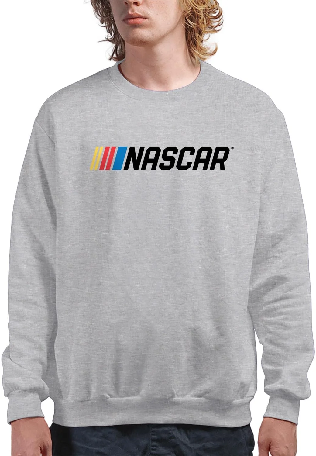Junk Food Logotipo NASCAR - Pulôver adulto oficialmente licenciado com gola redonda para homens e mulheres