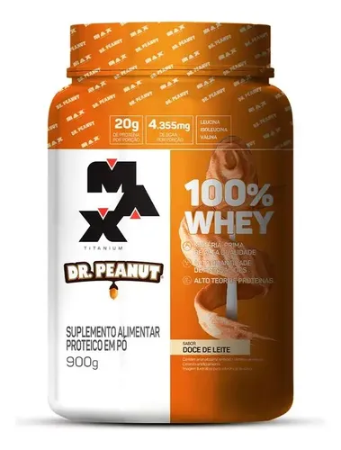 Whey Dr Peanut 100% Concentrado 900g - Max Titanium Sabor Doce De Leite