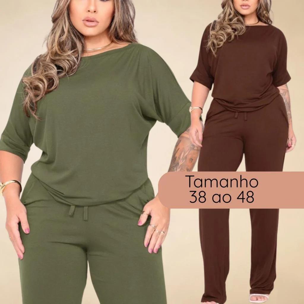 Conjunto Feminino de Malha Lisa Calça e Blusa linha PREMIUM