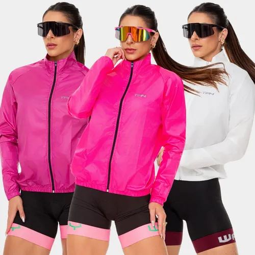Jaqueta Corta Vento Ciclismo Feminina Impermeável Zíper Lisa