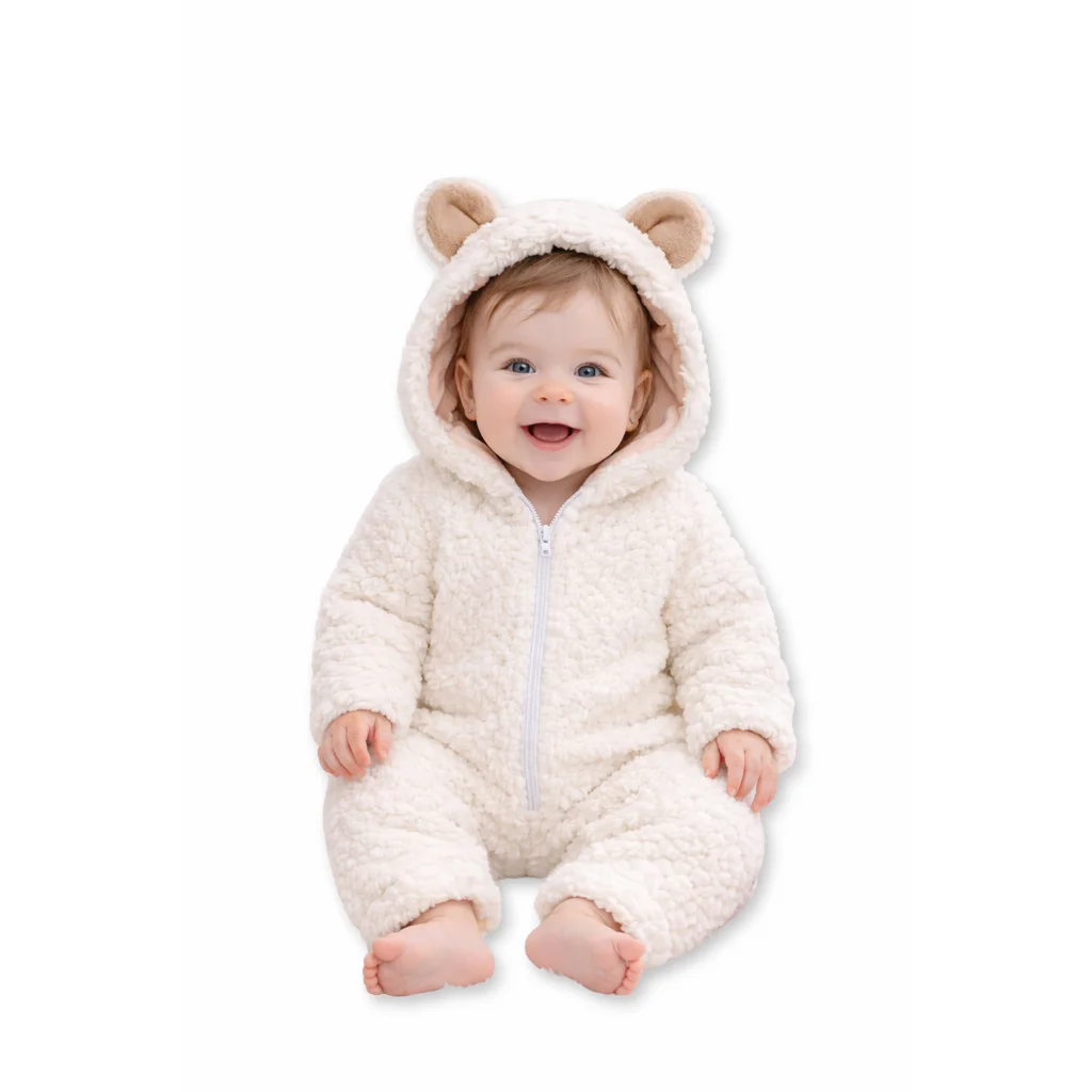 Macacão Bebê Menino e Menina Ursinho Sherpa Pele de Carneiro Infantil Quentinho Soft