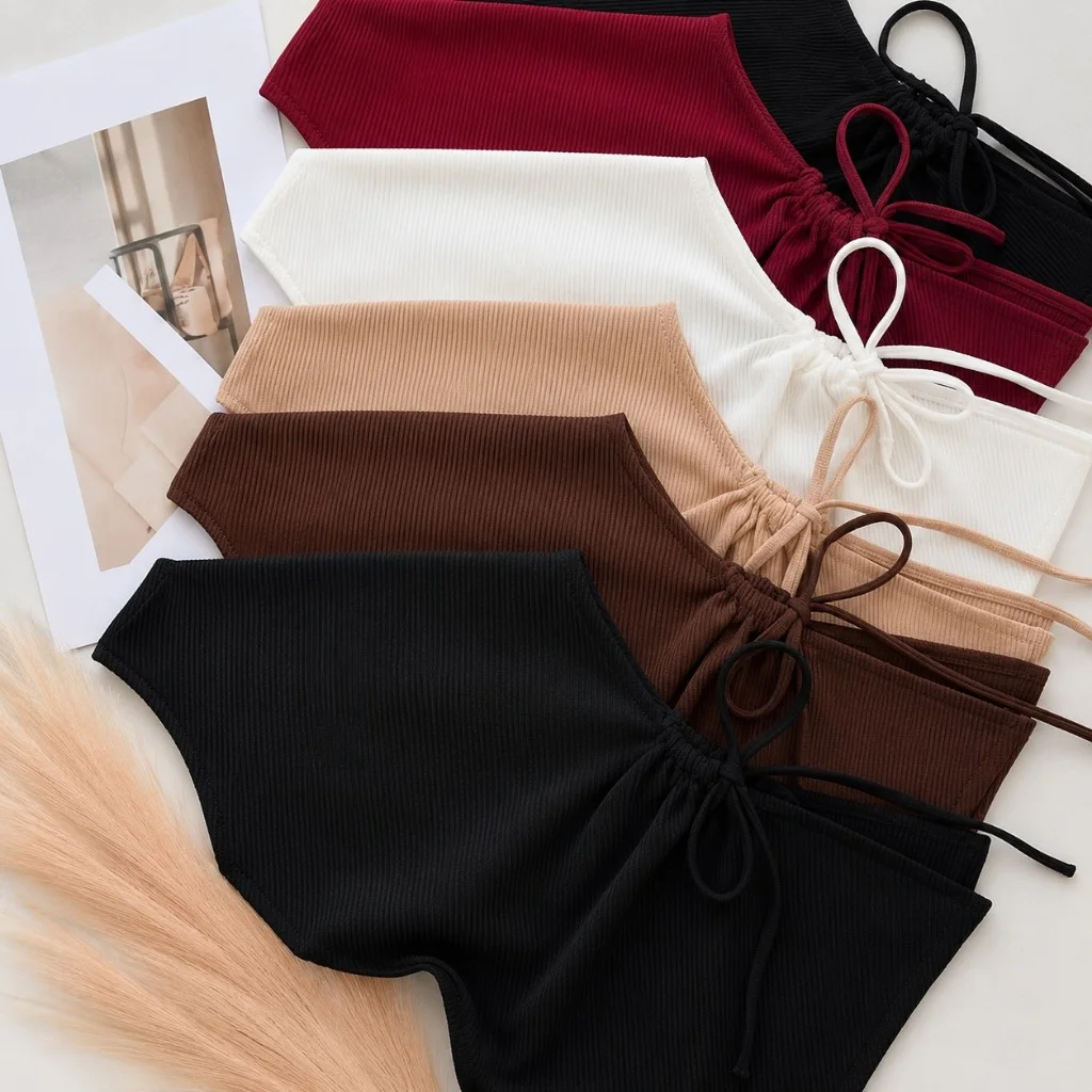 Blusa Feminina Drapeada Amarração Lateral Um Ombro Só Elegante Canelado Ribana de Algodão