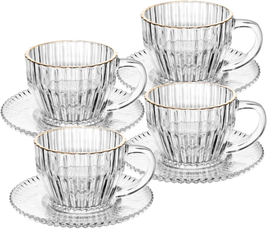 WOLFF - Conjunto 4 Xícaras de Café de Cristal com Fio de Ouro Imperatriz 110ml