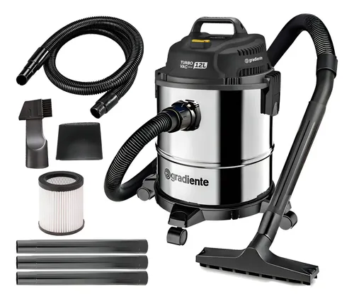 Aspirador De Pó E Água Inox Multiuso 12l 1200w Gradiente Pgac120 Prata/preto 220v