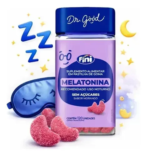 Melatonina Fini: Gomas Para Com Sabor Morango, Veganas E Sem Glúten - 120 Unidades