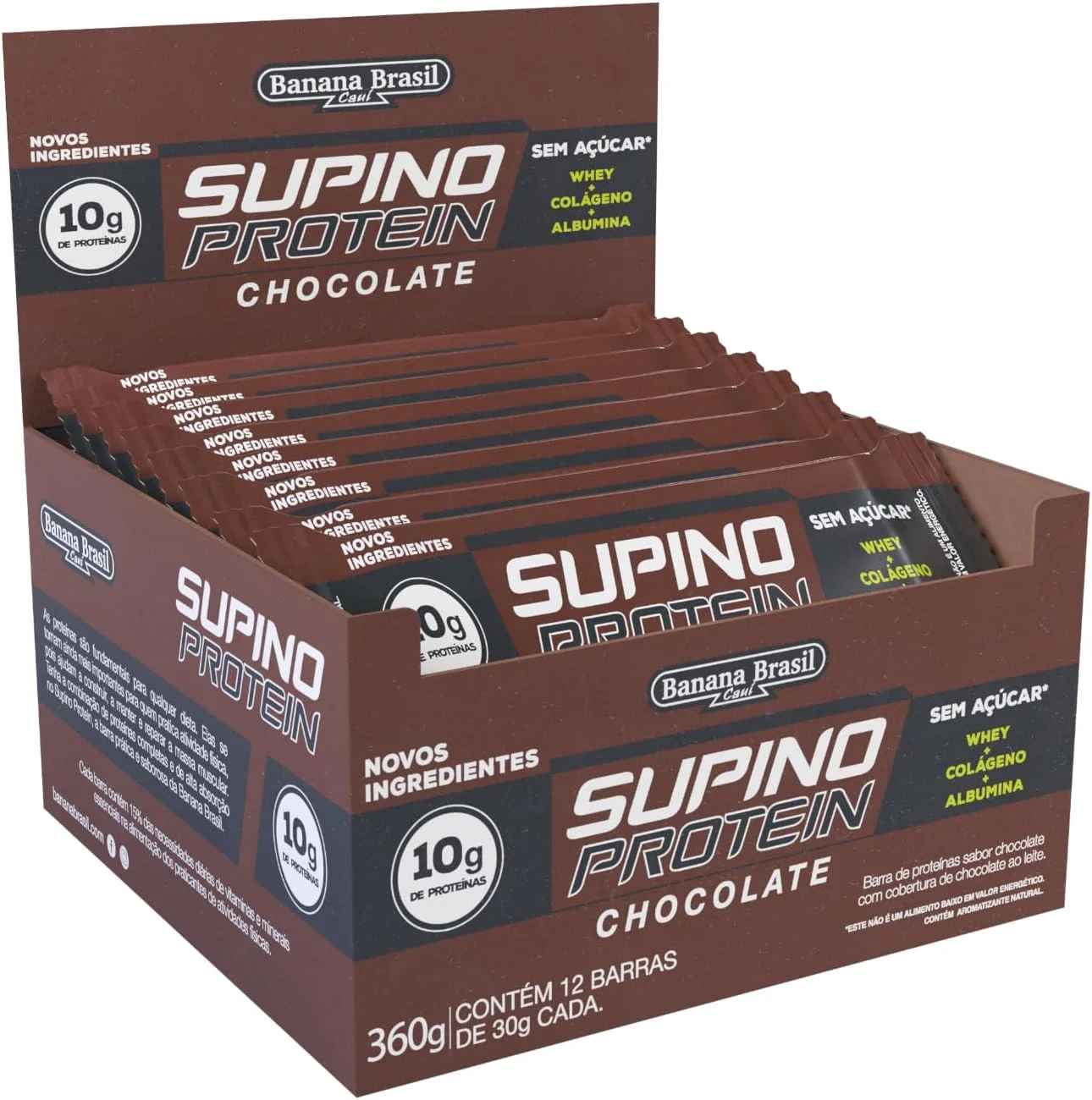 Banana Brasil Display Barra De Proteína Supino Protein Chocolate - 12 Unidades De 30G