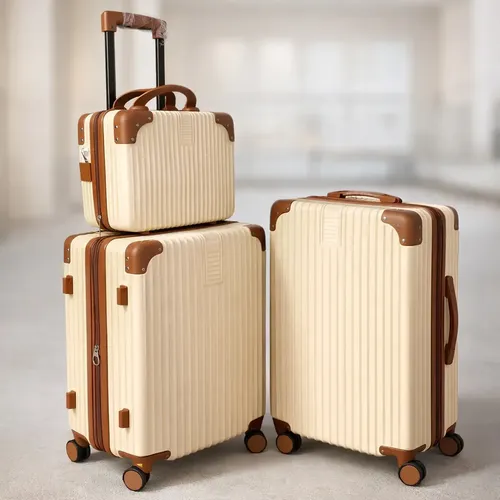 Mala De Viagem Kit 10+23+frasqueira  Kit Com 3 Peças Bege Listras