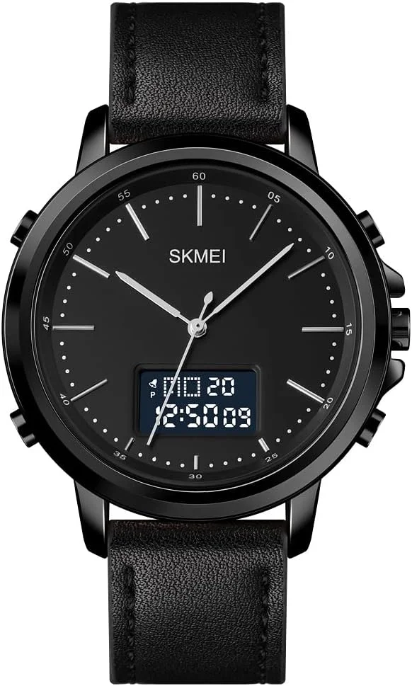 Relógio Masculino Preto - Pulseira de Couro Preto Importado, Quartz Minimalista Redondo, Prova d´água Luxo Casual Básico Eletrônico
