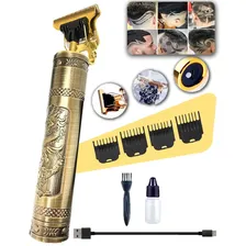 Máquina De Cortar Cabelo E Aparador De Barba Dr. Hank Dragão Dourado Lâmina T Profissional Sem Fio Recarregável Usb, 4 Pentes 1 Ao 4 Mm Motor Potente