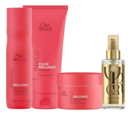 Kit Wella - Sh 250ml Cond 200ml Másc 150ml Brill + Oil 100ml