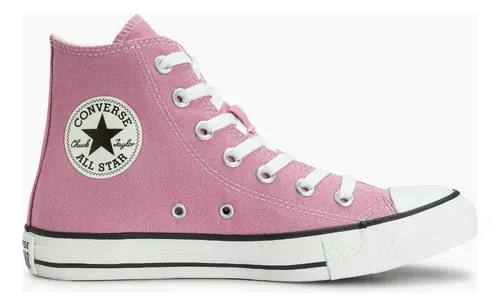 Tênis Chuck Taylor Cano Longo Tecido All Star Rosa Fosco Branco Branco Liso 42 Br