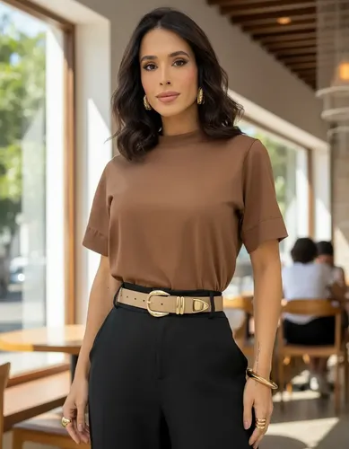 Blusa Feminina T-shirt Gola Alta Camiseta Algodão Premium