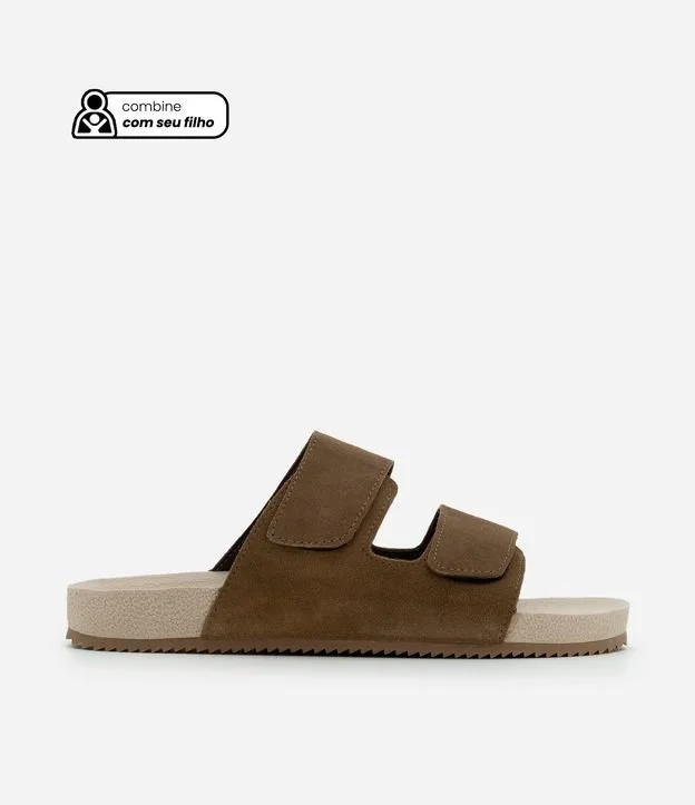Sandália Slide em Camurça e Tiras com Velcro