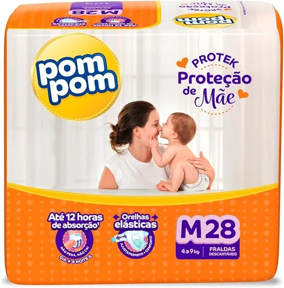 Fralda Pom Pom Protek Proteção de Mãe Jumbo M 28 Unidades