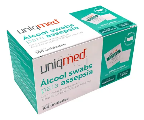 Álcool Swab 70% Sachê Lenço Umedecido 100 Un - Uniqmed