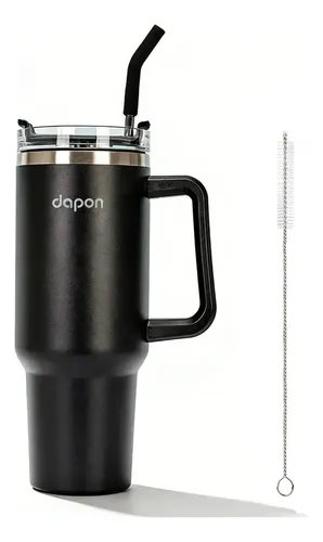 Copo Térmico Dapon 1200ml Inox Com Canudo Tampa Vedada Quente E Frio Cor Preto Cor Pura / Material Fosco