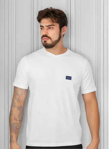 Camiseta Calvin Klein Jeans Gola V Dark Square Navy Branca