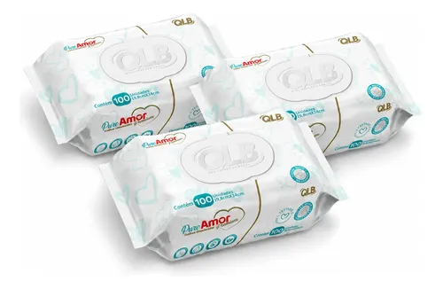 Kit 3 Lenços Umedecidos Puro Amor Premium 100 Uni Cada