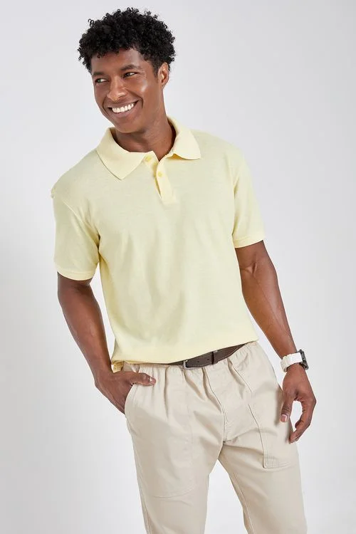 Polo Masculina Piquet Caedu Amarelo Claro Sem Bolso