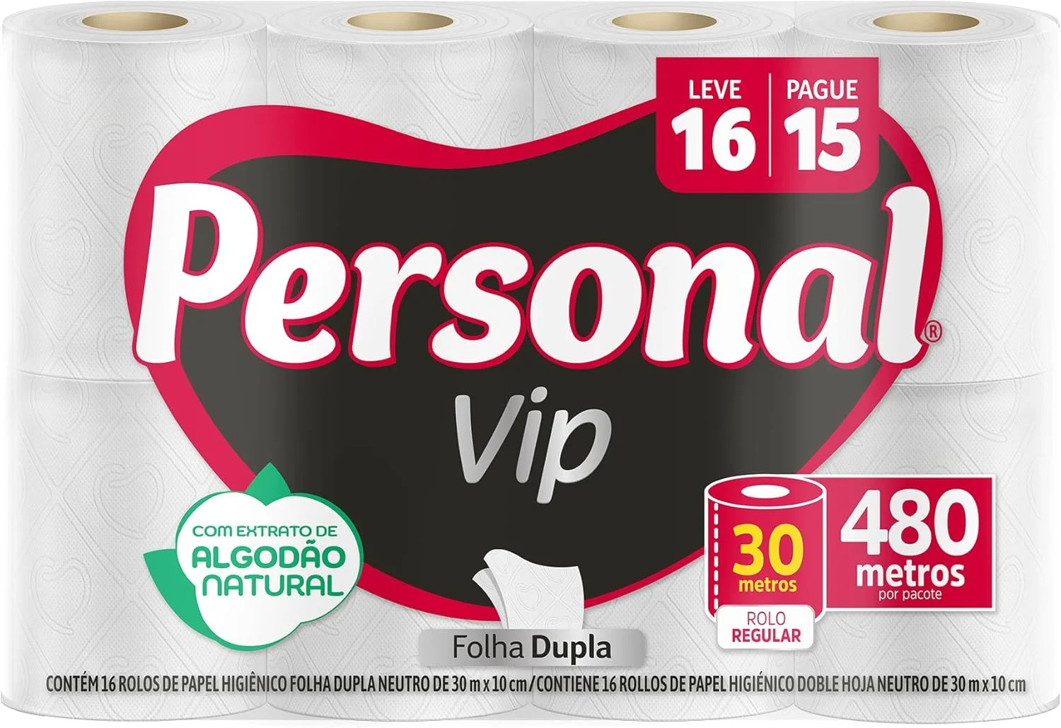 Personal Papel Higiênico Vip Folha Dupla, 16 Unidades Branco (Embalagem Pode Variar)