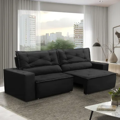 Sofá Retrátil E Reclinável Com Molas 1,80m Livia Suede Preto