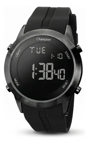 Relógio Masculino Esportivo Champion Digital 45 Milímetros Com Pulseira De Silicone Preta Macia Prova D´agua 50 Metros Preto