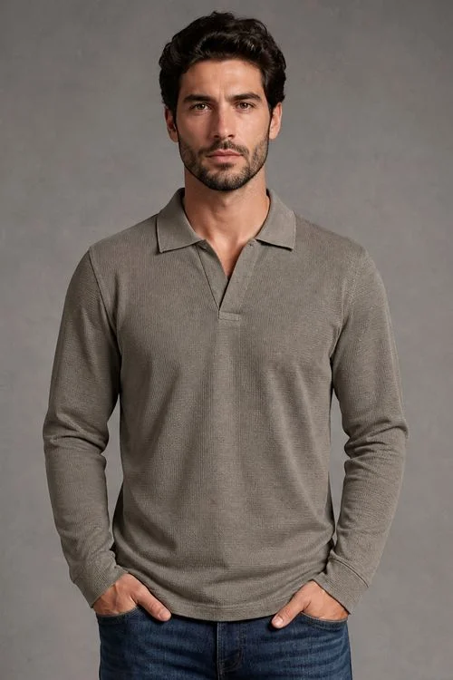 Polo Waffle Masculina Manga Longa Polo Wear Caqui
