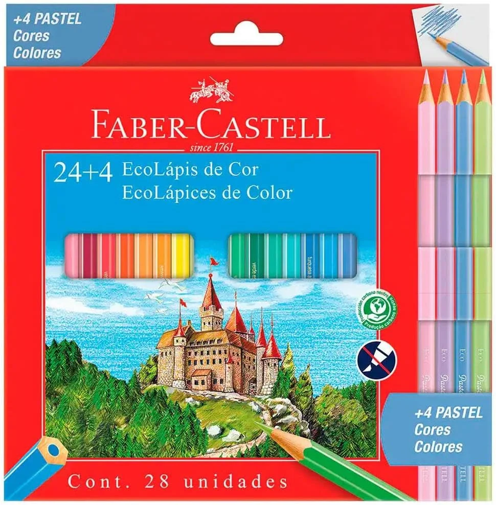 Ecolapis de cor, Faber-Castell, 120124+4P, Com + 4 pastel, estojo com 24 cores, Multicor
