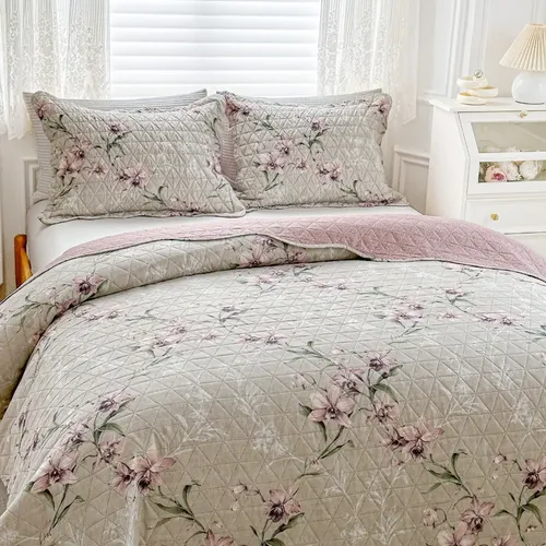 Kit Colcha Casal Bouti Cobre Leito Estampado 3 Pçs Arabesco Floral