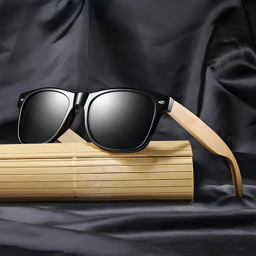 Óculos De Sol Quadrado Doxa Bambu Com Proteção Uv Cinza-escuro