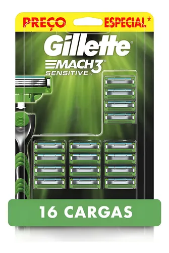 Carga Aparelho De Barbear Gillette Mach3 Sensitive Com Aloe 16 Unidades