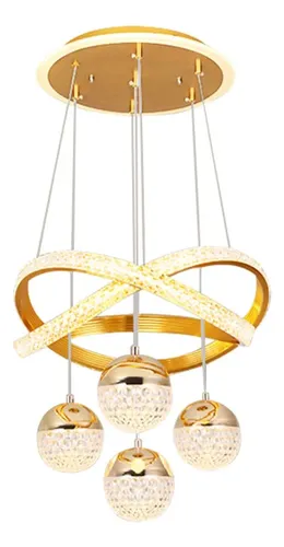 Lustres Led Pendente Moderno,luminaria De Teto 2anéis 4bolas 127/220v Dourado