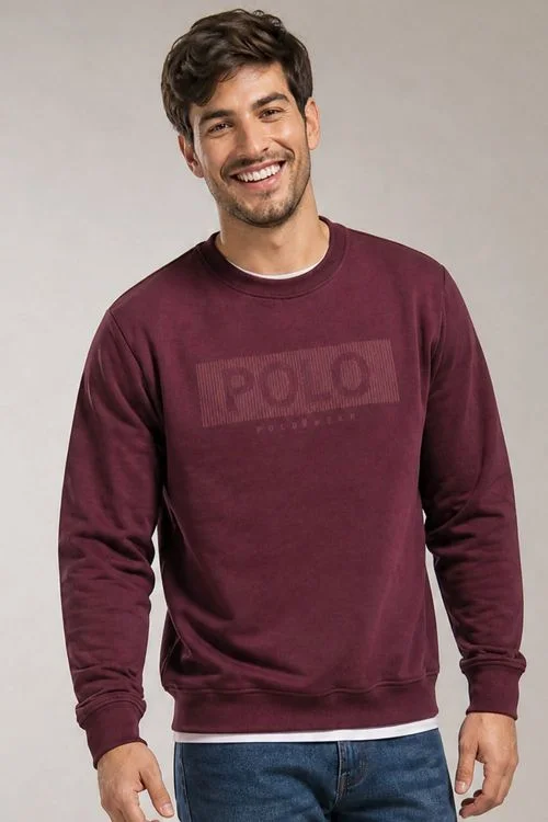 Blusa Moletom Gola Careca Silk Polo Wear Vinho