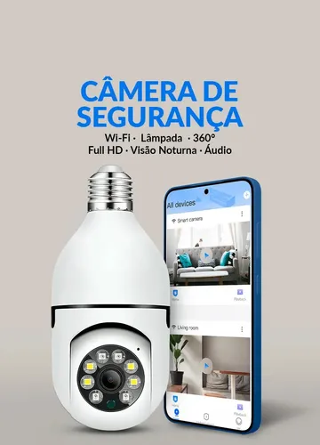 Câmera De Segurança Lâmpada Wi-fi Ip 360 Graus Full Hd 1080p E27 Monitoramento Residencial Interno Pelo Celular... Branco