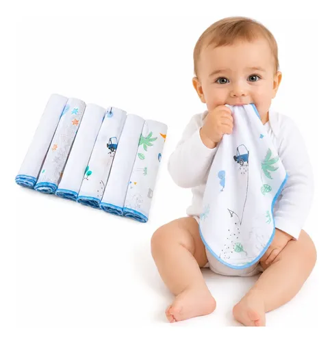 Kit 6 Babete Paninho Papi De Boca Bebe 100% Algodão 30x30 Menino
