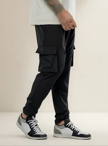 Calça Jogger Slim Masculina Mm  Cargo Preta 4 Bolsos
