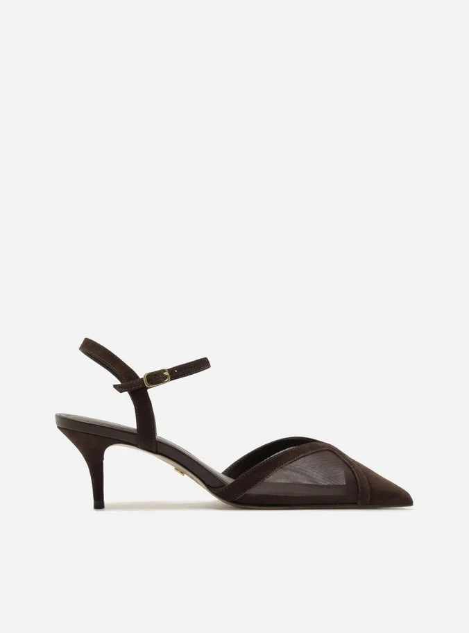 Scarpin Marrom Tela Salto Baixo