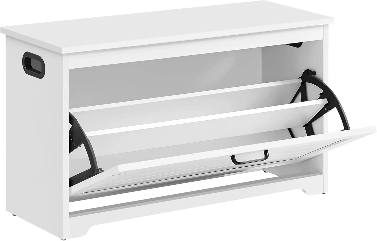 VASAGLE Banco para Sapatos, Armário para Calçados de Entrada com Porta Basculante, Divisória Interna Ajustável, Alças Laterais Vazadas, 80 x 30 x 46 cm, Branco BRLHS120T10