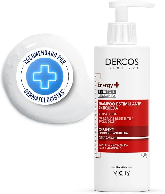 Vichy Dercos Energy+ Shampoo Antiqueda Estimulante com Aminexil 1.5%, Niacinamida e Vitamina E, +47% Fios Fortalecidos e +19% de Densidade Capilar, 400g