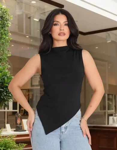 Blusa Básica Feminina Regata Assimétrica Elegante Casual